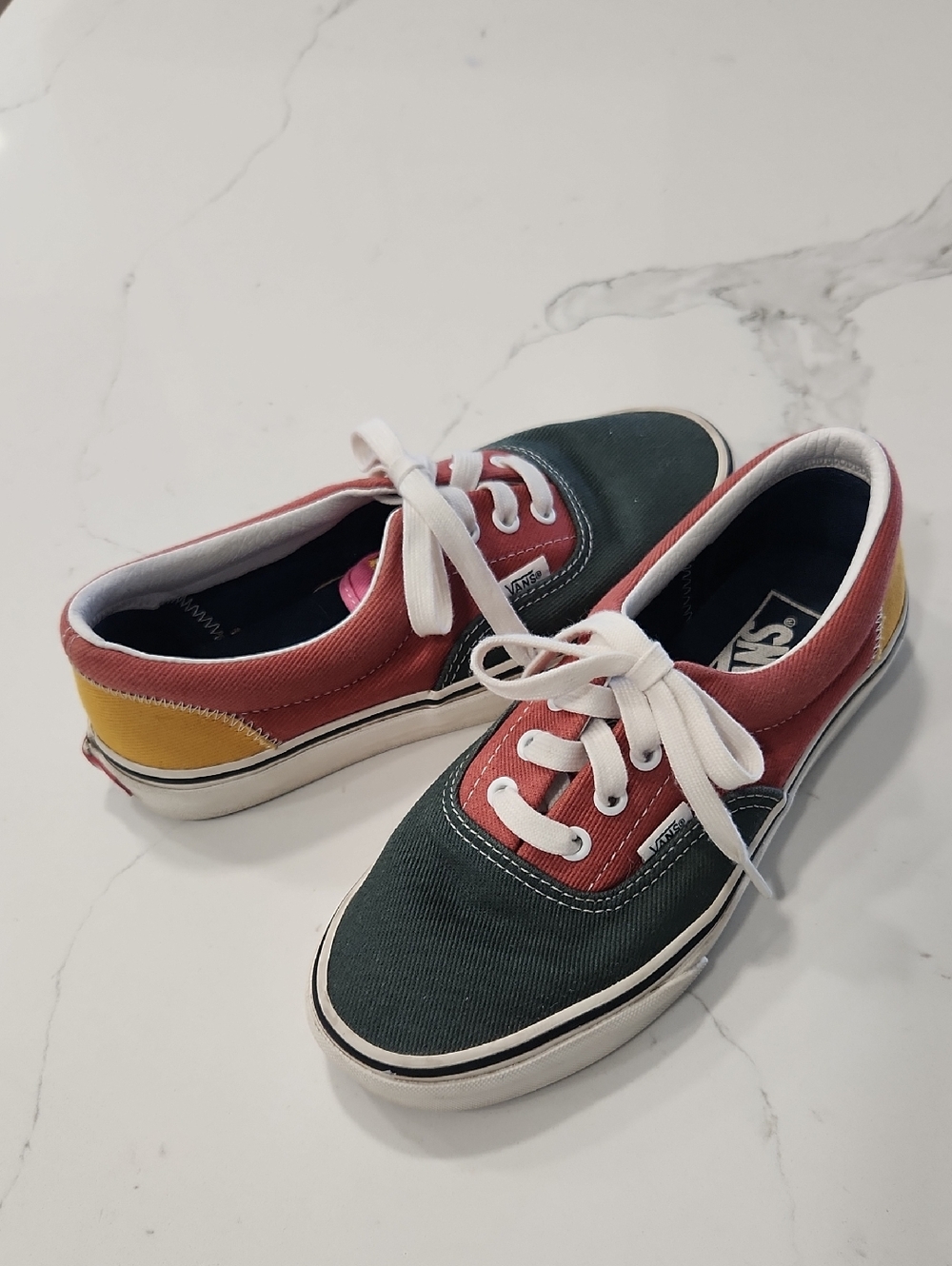 Vans Tri-Color Canvas Lace-Up Sneakers — Green, Red, Pink & Yellow